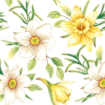 Image of Maki 3 Ply Flowery Tissue Paper Napkins Serviettes for Decoupage Lunch 33cm x 1/4 Folded (Pack of 20) (Watercolour Daffodils)