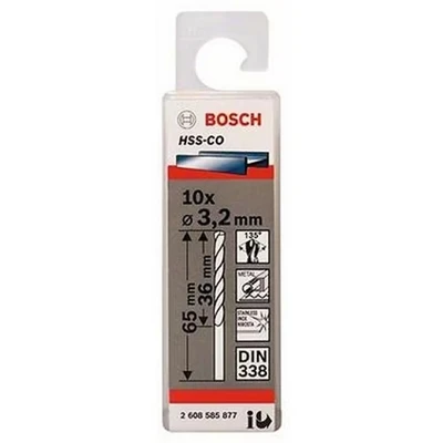 Image of Bosch Professional 2608585877 10pc. HSS Co Metal drill Bit (stainless steel, 3.2 x 36 65 mm, accessory driver), Bronze