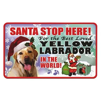 Image of Santa Stop Here Pet Sign Yellow Labrador