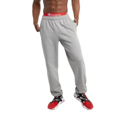 Image of Champion Men&#039;s Powerblend Relaxed Bottom Fleece Pants, Oxford Gray, S
