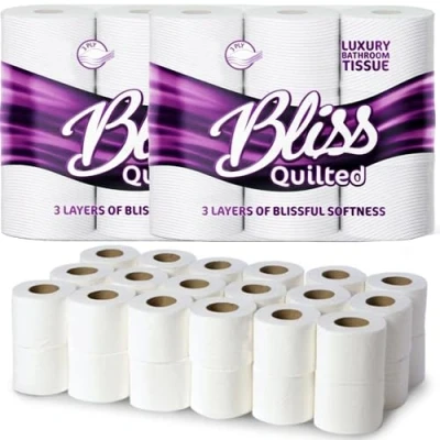 Image of Toilet Tissue Rolls Quilted Strong &amp; Super Absorbent 3 Ply White Luxuriously Soft Bathroom (9)