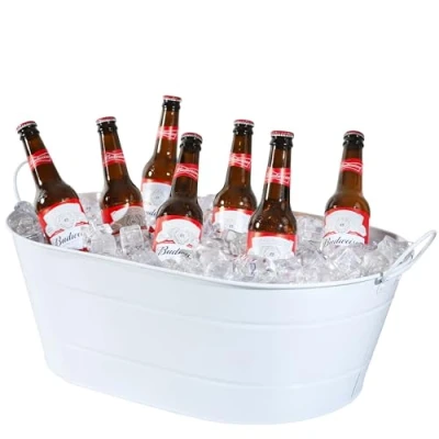 Image of bar@drinkstuff White Galvanised Steel Oval Party Tub Large for a Rustic Drinks Service