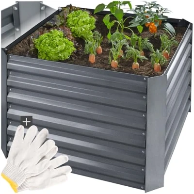 Image of TecTake® Raised Garden Bed with 360L Capacity, Weather Resistant Planter in Durable Galvanised Steel Open Base, Ideal for Vegetables, Herbs, Flowers 80 x 57 cm