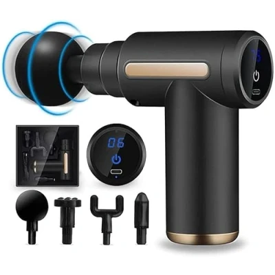 Image of ProTech Massage Gun, Mini Gun Deep Tissue, 6 Speeds Percussion Muscle Massager with 4 Heads 1800mAh Battery Type C Charging Super Quiet &amp; LED Smart Touch, Black