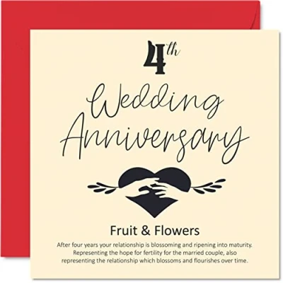 Image of 4th Anniversary Card for Husband Wife Boyfriend Girlfriend Wedding Fruit &amp; Flowers Women Men Her Him, 145mm x Greeting Cards Fiance Fiancee