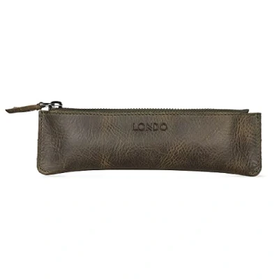 Image of LONDO Genuine Leather Pen Case with Zipper Closure, Pencil Pouch Stationery Bag (Green)