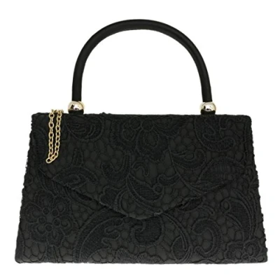 Image of Girly Handbags Womens Lace Satin Top Handle Clutch Bag Black