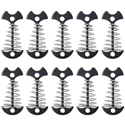 Image of Alnicov 10Pcs Deck Plank Board Tent Stakes,Fishbone Anchor Pegs with Spring Buckle for Outdoor Camping Hiking,Black