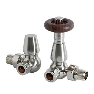 Image of Milano Windsor Traditional Pair of Corner TRV Thermostatic Radiator Valves Satin Nickel