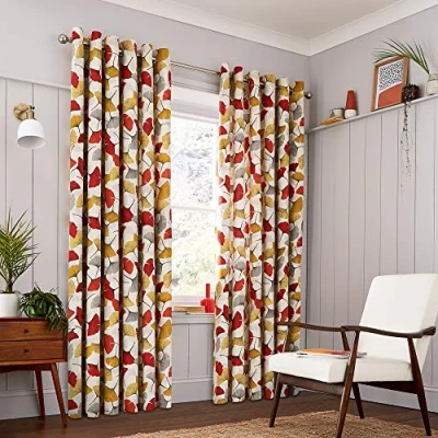 Image of Clarissa Hulse Ginkgo Lined Curtains Spice, Cotton, 167 x 228 cm