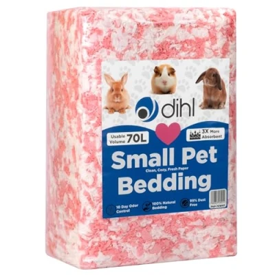 Image of Dihl 70 Litre, Pink, Super Absorbent Paper Bedding for Small Animals. Absorbs 6 Times its Weight in Liquid. Hamster, Mice, Rat, Rabbit, Guinea Pig Gerbil Cage Substrate 70L
