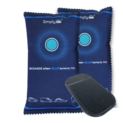 Image of Simply Auto DEH006 2 Pack Reusable Car Dehumidifier with Anti Slip Mat Quick Drying suitable for Microwaving, Absorption up to 40% of Weight in moisture, Eco Friendly Granules, Unlimited Cycles (1kg)