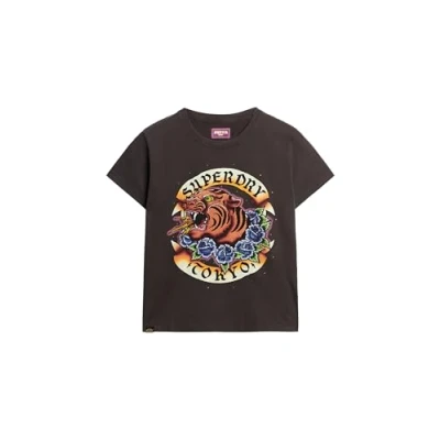 Image of Superdry Women&#039;s Camiseta Estampada Shirt, Carbon Black, 16