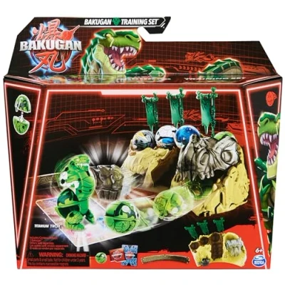 Image of BAKUGAN Training Set with Titanium Trox, Dino Clan Themed Customisable Action Figure, Trading Cards and Playset, Kids’ Toys for Boys Girls 6 up