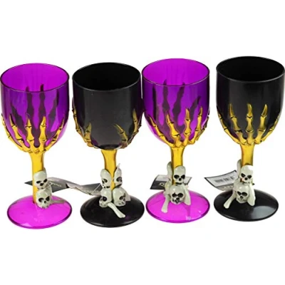 Image of Gem Imports Set Of 4 Kids Spooky Plastic Halloween Drinking Goblet Cups Purple Black