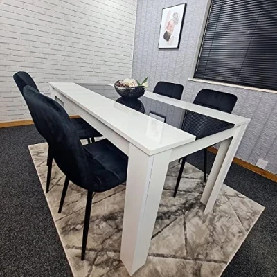 Image of KOSY KOALA Kitchen Dining Table Set Of 4 and Velvet Chair, Wooden White Black Tufted Chairs