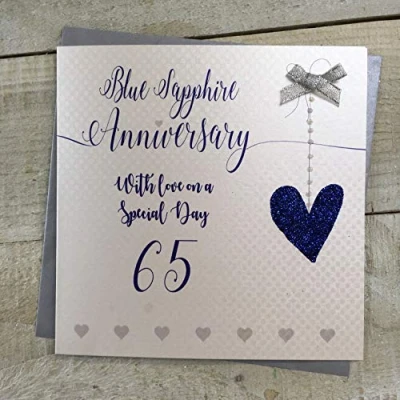 Image of Blue Sapphire Wedding Anniversary Card With Love on a Special Day 65th Glittered Heart by White Cotton Cards LLA65