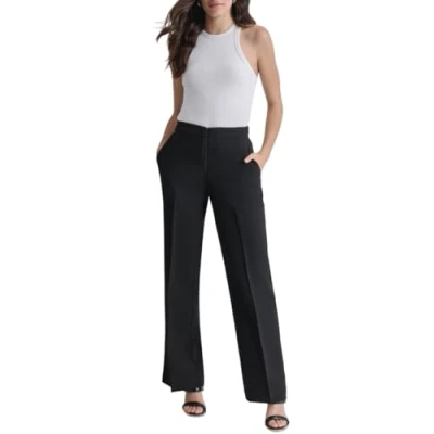 Image of DKNY Women&#039;s Double Weave Wide Leg Pants, Black, 8
