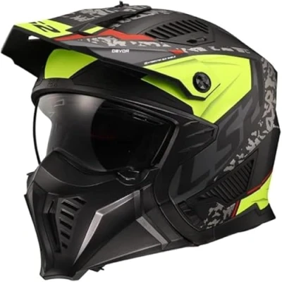 Image of LS2 Motorcycle Helmet OF606 DRIFTER Devor Black Yellow Open Faced With Removable Mask Motorbike (L) (59 60cm)