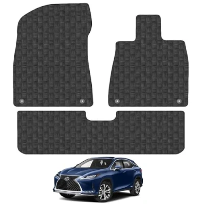 Image of Rubber Car Mats Compatible with Lexus Rx450H (2013 2016) Tailored Fit Floor Set Accessory Black Custom 4 Pieces Clips Anti Slip Backing, Heavy Duty &amp; Waterproof