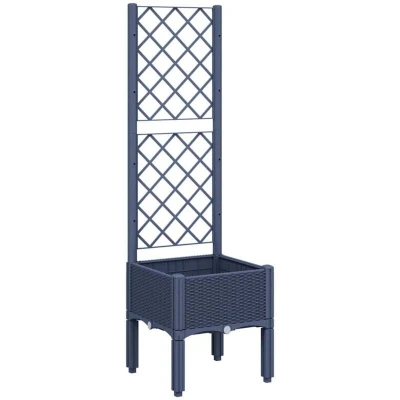 Image of vidaXL Garden Planter with Trellis Grey PP Rattan Look 40cm Box for Patio, Garden, Terrace Integrated Climbing Support