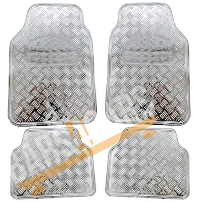 Image of UKB4C Silver Checker Style Shiny Rubber Floor Mats Set SHINYSILVER634