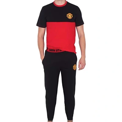 Image of Manchester United FC Official Football Gift Mens Premium Long Pyjamas Black Sm.