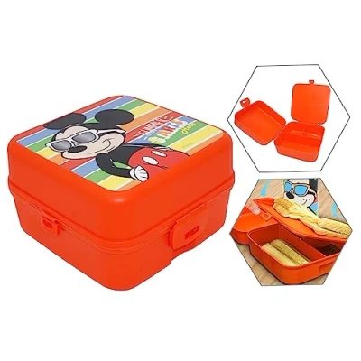 Image of Mickey Mouse Lunch Box for Kids 3 Compartment Container with Click Lock, Leak Proof Sandwich Boxes Kid Sports Camping Nursery Traveling Meal Prep Containers Airtight Fridge/Freezer 13cm