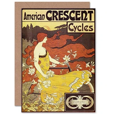 Image of Wee Blue Coo ALPHONSE MUCHA AMERICAN CRESCENT CYCLES BUMP GREETINGS CARD