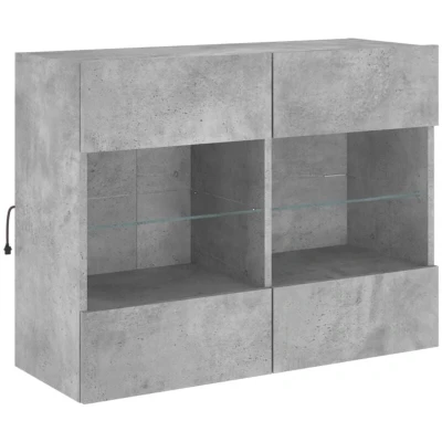 Image of vidaXL TV Wall Cabinet with LED Lights Concrete Grey 78.5x30x60.5 cm