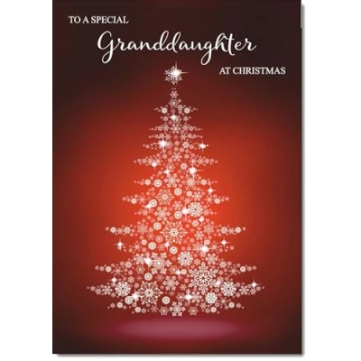 Image of doodlecards Granddaughter Christmas Card Red Tree Medium Size with Plain Envelope, 21 x 15cm