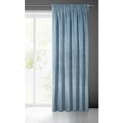 Image of Eurofirany VILLA Soft Plain Opaque Velvet Curtain with Rufflette Tape For Rail 1 Unit, Fluffy Panel Drape Classic Glamour Elegant Living Room, Bedroom, 290 g/m2, W55 x L106, Blue