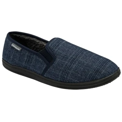Image of DUNLOP Mens Clifford Twin Gusset Full Back Comfy Fur Lined Memory Foam House Slippers with Outdoor Soles (Blue, UK Footwear Size System, Adult, Men, Numeric, Medium, 11)
