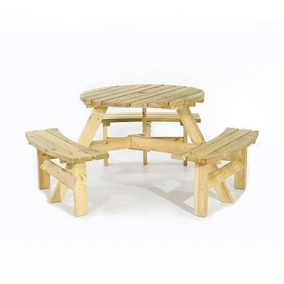 Image of BrackenStyle Brentwood 6 Seat Round Wooden Picnic Table Durable Wood Pub Bench Commercial Grade Thick Timbers Trade Supplier 1.7M Diameter (Green)
