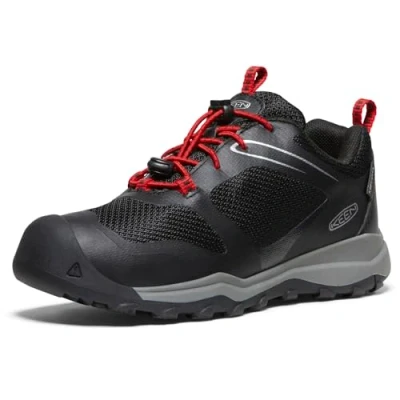 Image of KEEN Wanduro Low Waterproof Hiking Shoe, Black/Ribbon Red, 8 UK Child
