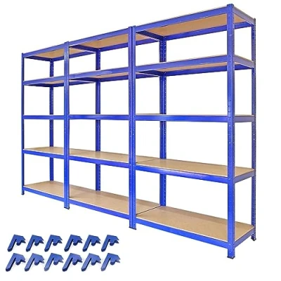 Image of 3 x Racking Shelving Unit Blue Warehouse Storage Compartments Shed Garage Utility Metal Units with Rubber Mallet &amp; Bay Connecters 280kg Load per Shelf., 180cm 90cm 45cm