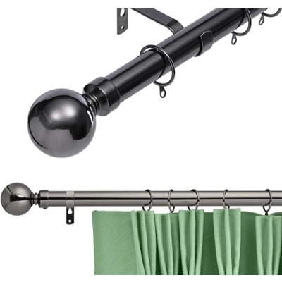 Image of K Kestrel Palermo Ball Finial Metal 28 mm Extendable Curtain Poles Rods Voile Easy Fitting, Black Nickel 90 160 cm