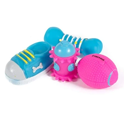 Image of Ancol Small Bite Puppy Vinyl Toy Selection, 4 Assorted Toys Per Pack, 8 cm