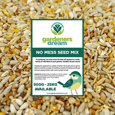 Image of GardenersDream No Mess Seed Mix Garden Wild Bird Food Mixture Husk and Shell Free Seeds Premium Quality Balanced Formula Protein Rich Great Source of Energy Attracts Various Birds (25kg)