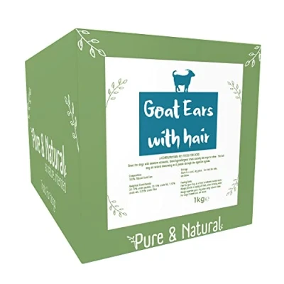 Image of Pure &amp; Natural Goat Ears for Dogs with Hair 100% Natural, Low Fat, High Protein, Hypoallergenic Dog Chews, Gluten Free Treats of All Ages 1kg Bulk Box