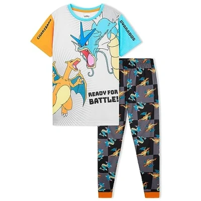 Image of Pokemon Boys Pyjamas Set Lounge Wear T Shirt and Long Bottoms Teenagers Kids PJs 4 14 Years Gifts for (Grey/Black, 11 12 Years)