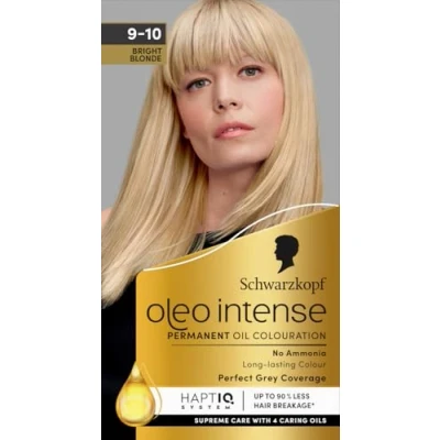 Image of Schwarzkopf Oleo Intense Permanent Oil Colour Hair Dye, 100% Grey Coverage, Conditioner with HaptIQ System, Long Lasting Colour, Ammonia Free Dye 9 10 Bright Blonde