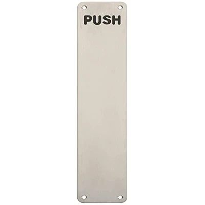 Image of Loops Push Engraved Door Finger Plate 350 x 75mm Satin Stainless Steel Protective Commercial Plain/Push/Pull Options