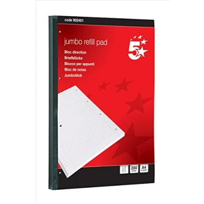 Image of 5 Star 902401 Jumbo Pad Feint Sidebound Ruled with Margin 60gsm 4 Hole Punched 200 Sheets A4 [Pack of 4]