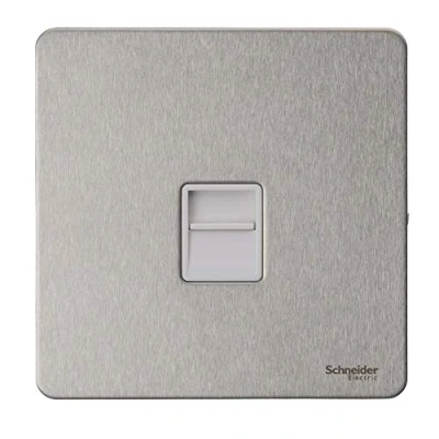 Image of Schneider Electric Ultimate Screwless Flat Plate Single Telephone Socket, Secondary, GU7462WSS, Stainless Steel with White Insert