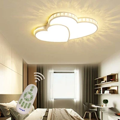 Image of Ceiling Lights Flush Mount Bedroom Living Room Lamp Dimmable with Remote Control, LED Modern Heart Shape Design Fixture Acrylic Shade Crystal Chandelier for Lounge Hallway Lighting (40w L62*W45cm)