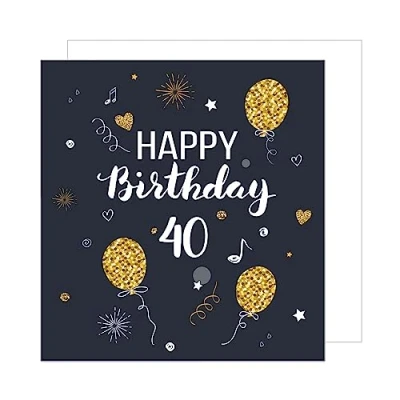 Image of Edition Seidel Premium Square 40th Birthday Card with Envelope Greeting Happy Billet Man Woman Balloons Black Gold (GZQ100 40)