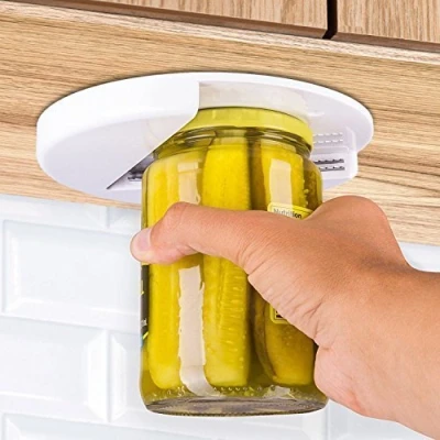 Image of Gr8 Home Arthritis Glass Jar Opener for Under the Kitchen Cabinet Counter Lid Remover Gadget Gripper Dining Bar Tool Elderly Aid