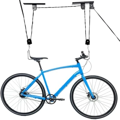 Image of Crystals Bike Hanger Ceiling Mount Storage Racks for Garage Bicycle Pulley Roof Space Saving Mounted