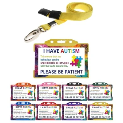 Image of QUANTUM LEAP Autism Awareness I Have Please Be Patient Card With Yellow Holder &amp; Lanyard